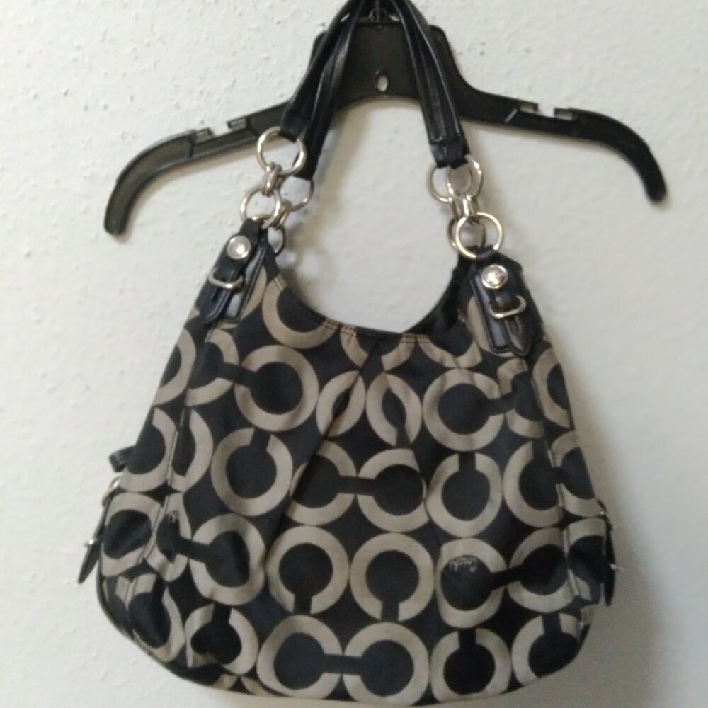 COACH "MIA OP ART MAGGIE" SET Monogram Black SHOULDER WALLET CHECKBOOK S1-7390 - Picture 7 of 15
